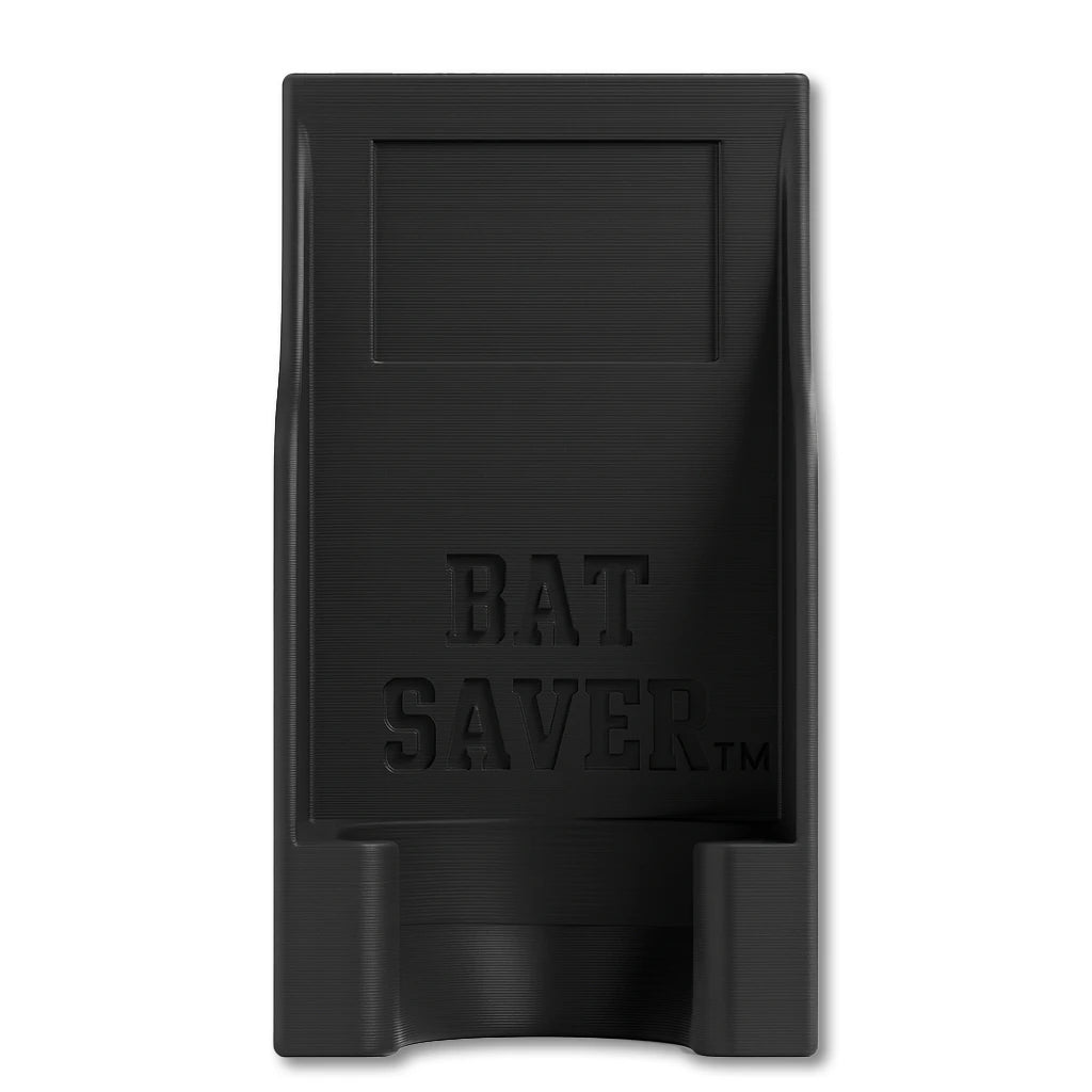 Bat Saver™ in black. Patented fence mounted bat holder.