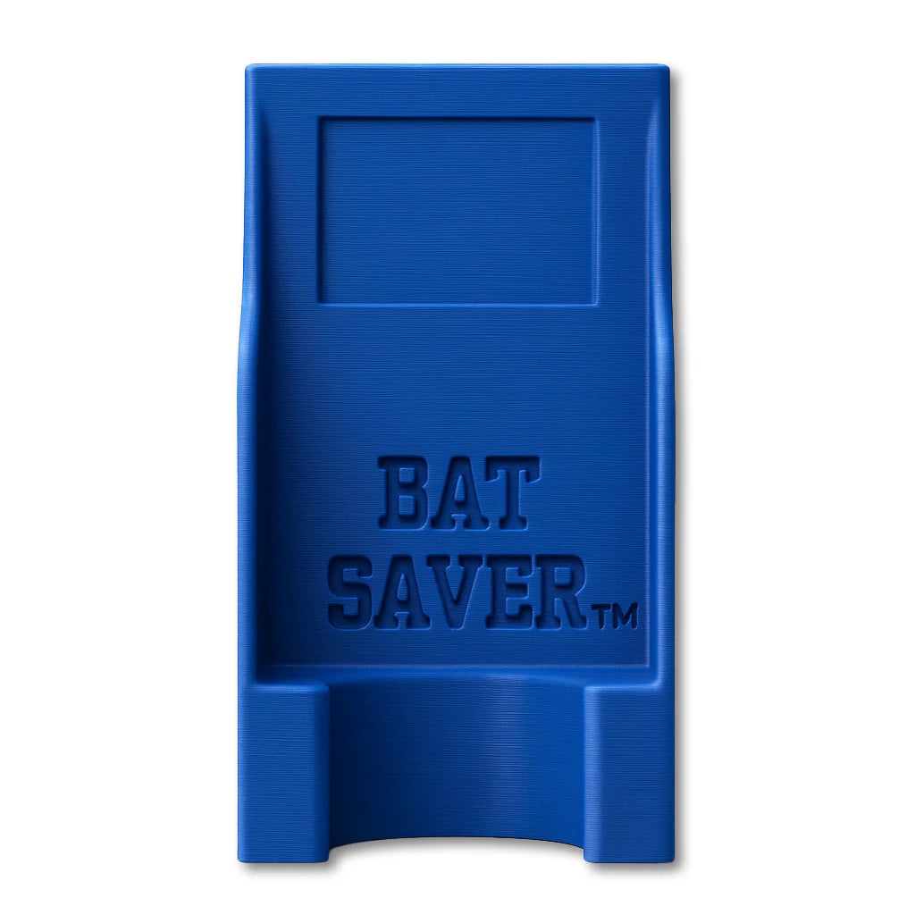 Bat Saver™ in blue. Patented fence mounted bat holder.
