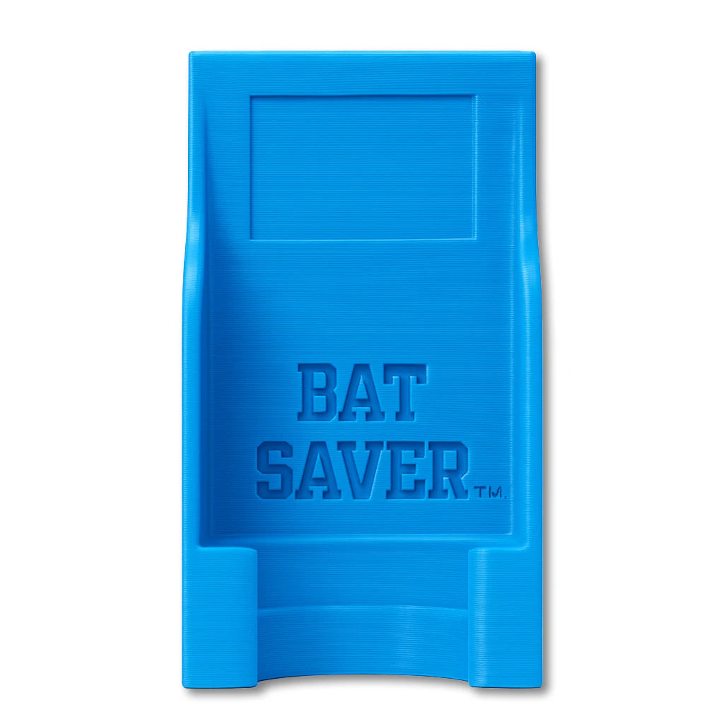 Bat Saver™ in light blue. Patented fence mounted bat holder.