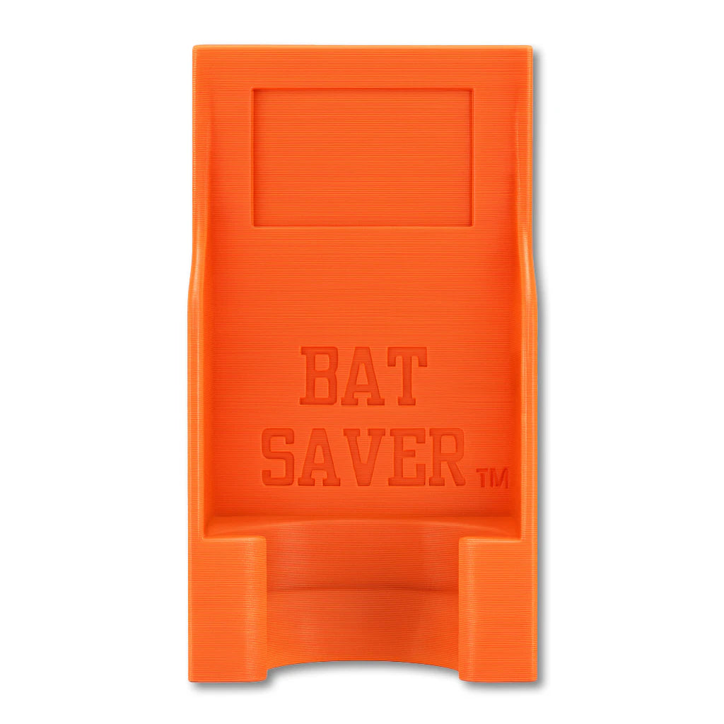Bat Saver™ in orange. Patented fence mounted bat holder.