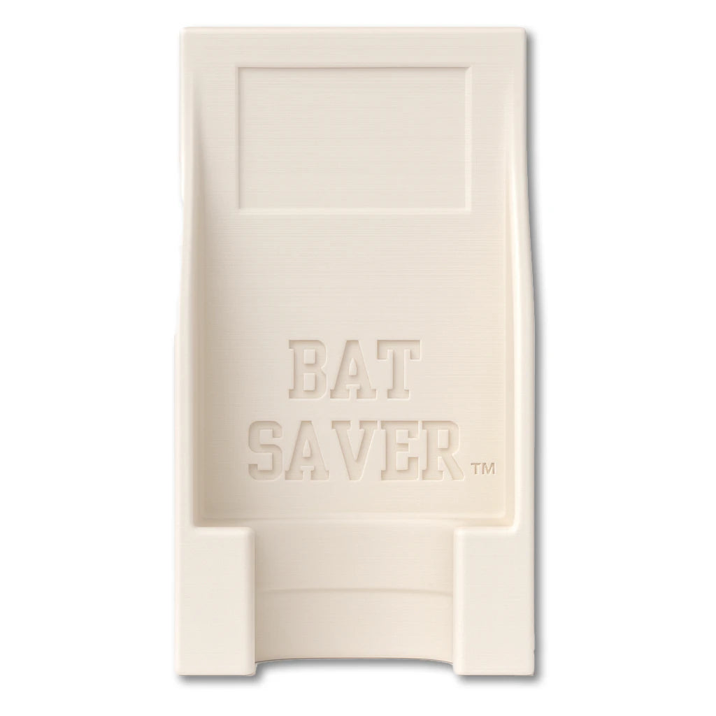 Bat Saver™ in white. Patented fence mounted bat holder.