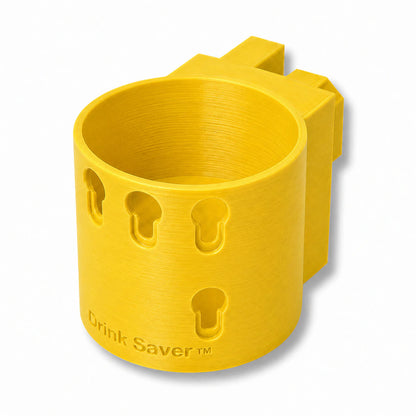 Drink Saver™ in yellow. Patented fence mounted cup holder.