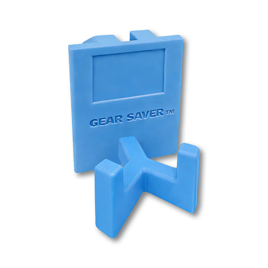 Gear Saver™ in light blue. Patented fence mounted equipment hanger.