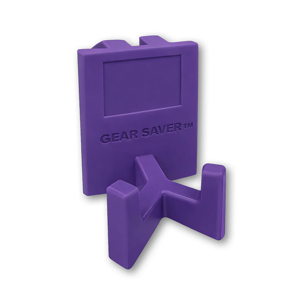 Gear Saver™ in purple. Patented fence mounted equipment hanger.