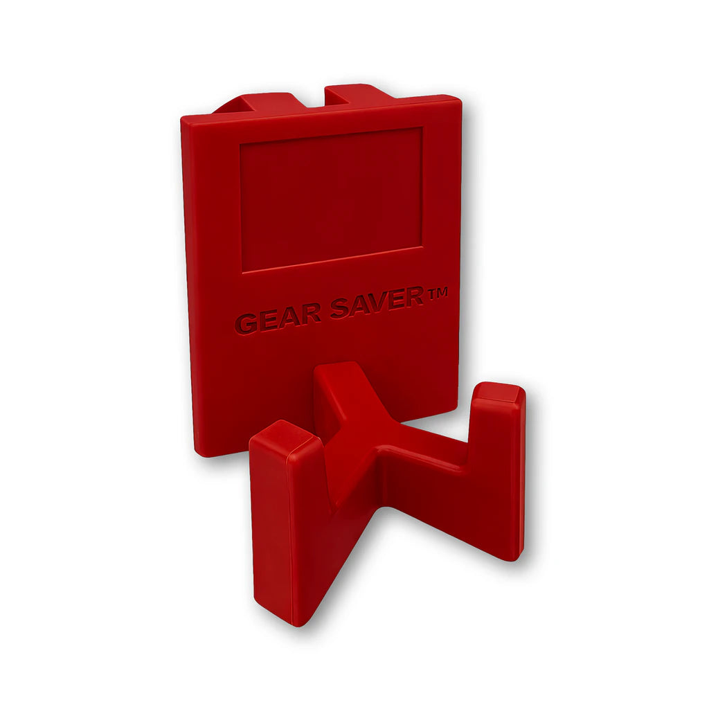 Gear Saver™ in red. Patented fence mounted equipment hanger.