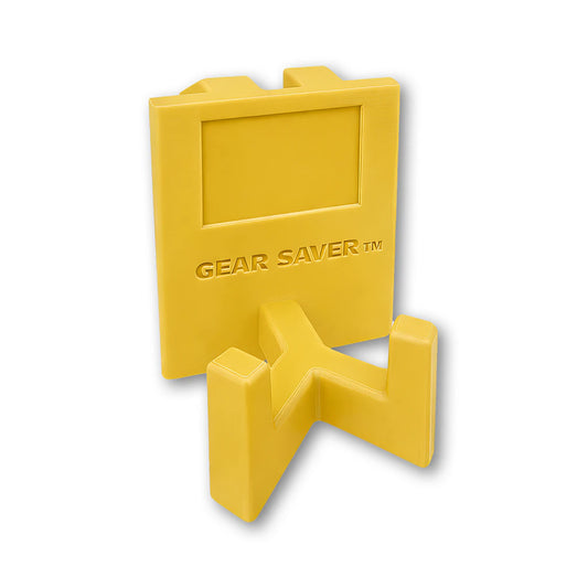 Gear Saver™ in yellow. Patented fence mounted equipment hanger.