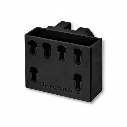 Phone Saver™ in black. Patented fence mounted phone cradle.