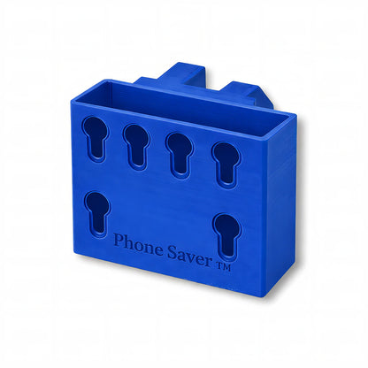 Phone Saver™ in blue. Patented fence mounted phone cradle.