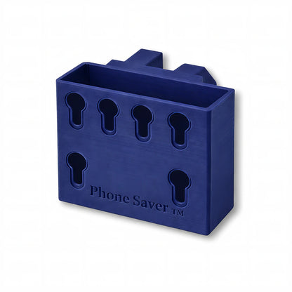 Phone Saver™ in dark blue. Patented fence mounted phone cradle.