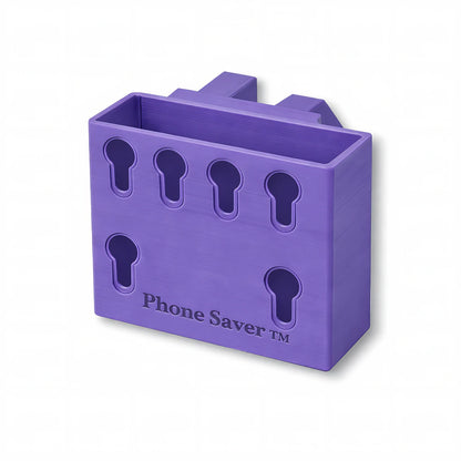 Phone Saver™ in purple. Patented fence mounted phone cradle.