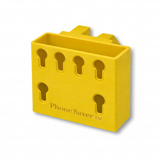 Phone Saver™ in yellow. Patented fence mounted phone cradle.